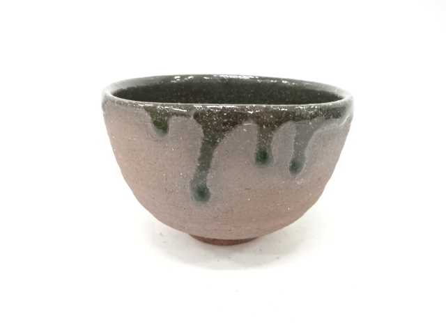 JAPANESE TEA CEREMONY / TEA BOWL CHAWAN / GREEN GLAZE / ARTISAN WORK